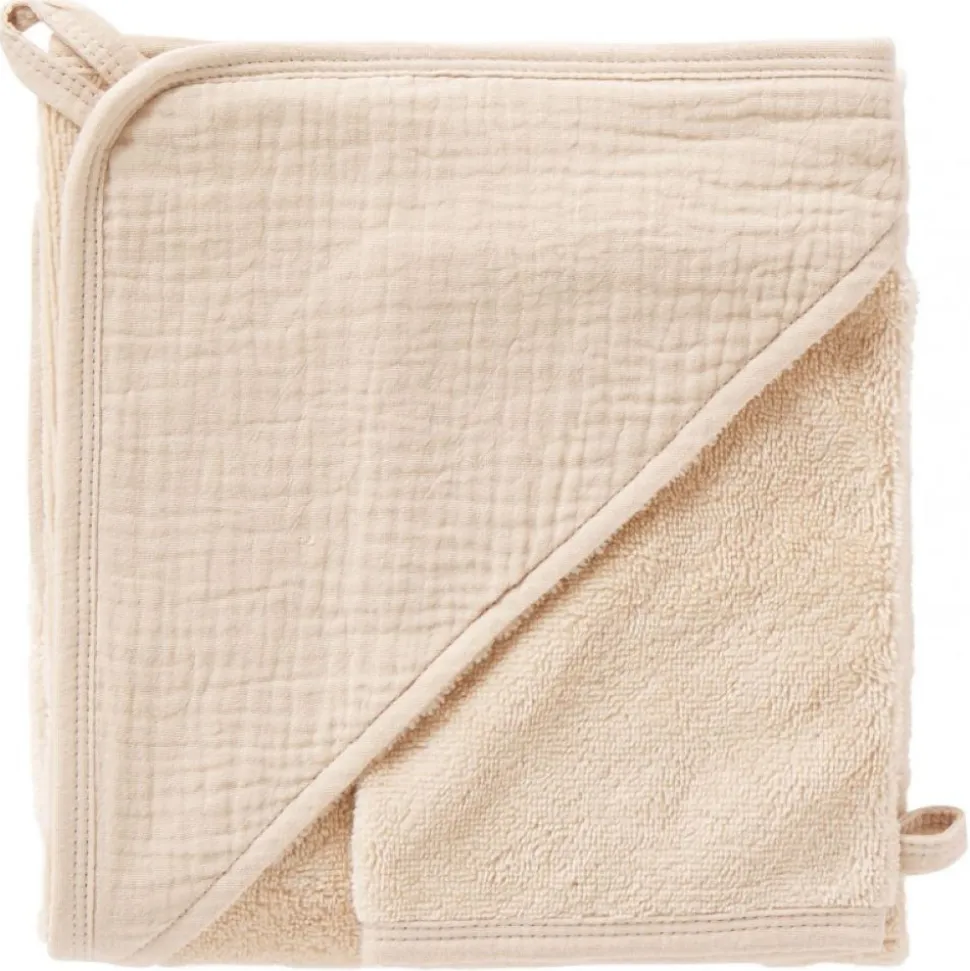 Cape de bain bébé avec gant de toilette biscuit