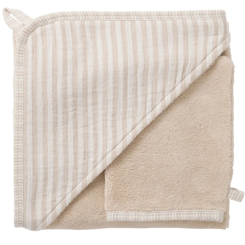 Cape de bain bébé avec gant de toilette soft stripes galet