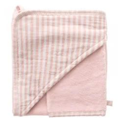 Cape de bain bébé avec gant de toilette vieux rose - soft stripes