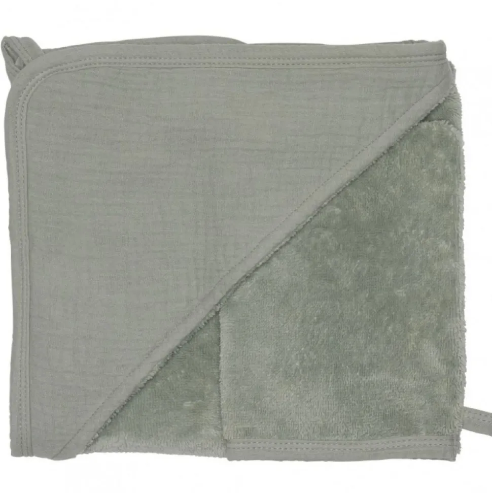 Cape de bain bébé avec gant de toilette vert de gris