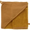 Cape de bain bébé avec gant de toilette havane