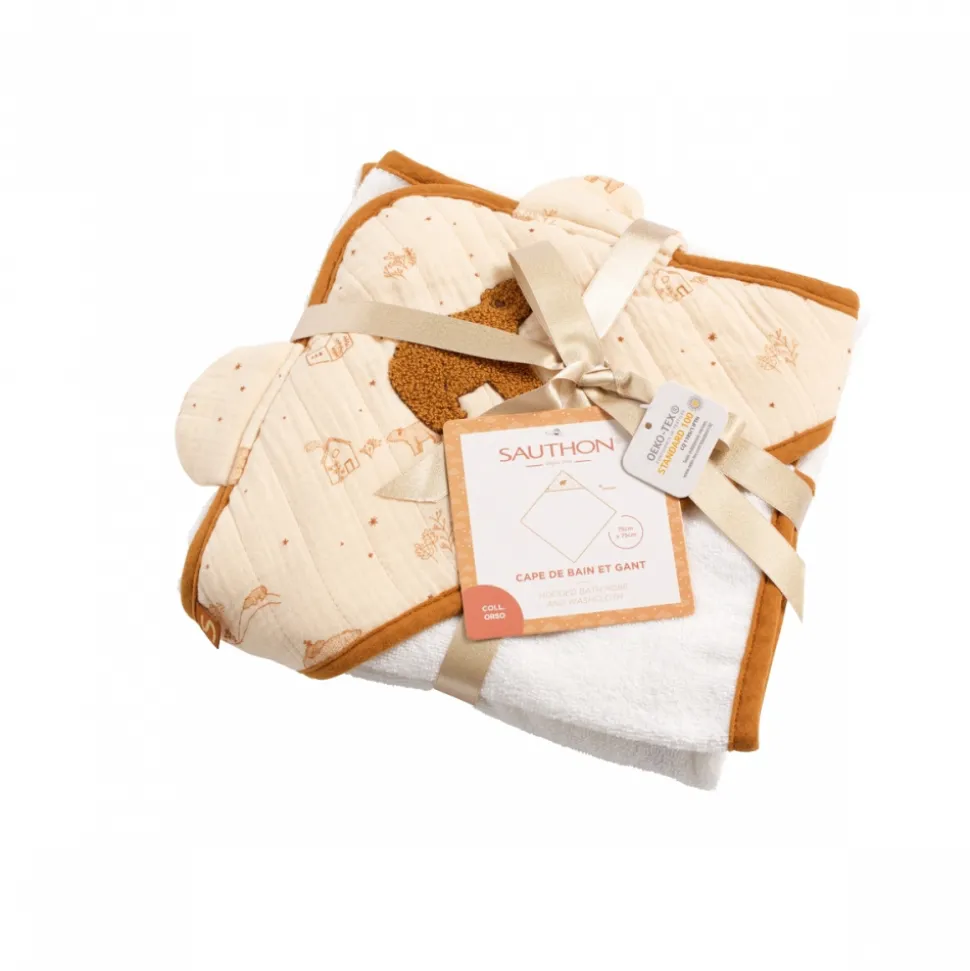 Cape de bain et gant de toilette orsino
