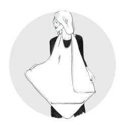 Cape de bain tablier en bambou et gaze rayée ivoire/ vert de gris