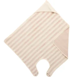 Cape de bain tablier en bambou et gaze rayée ivoire/ galet