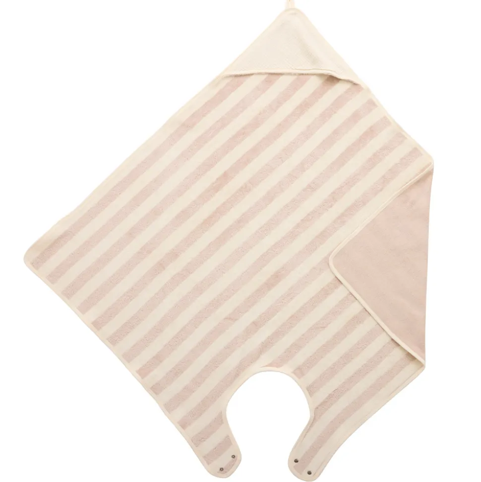 Cape de bain tablier en bambou et gaze rayée ivoire/ galet