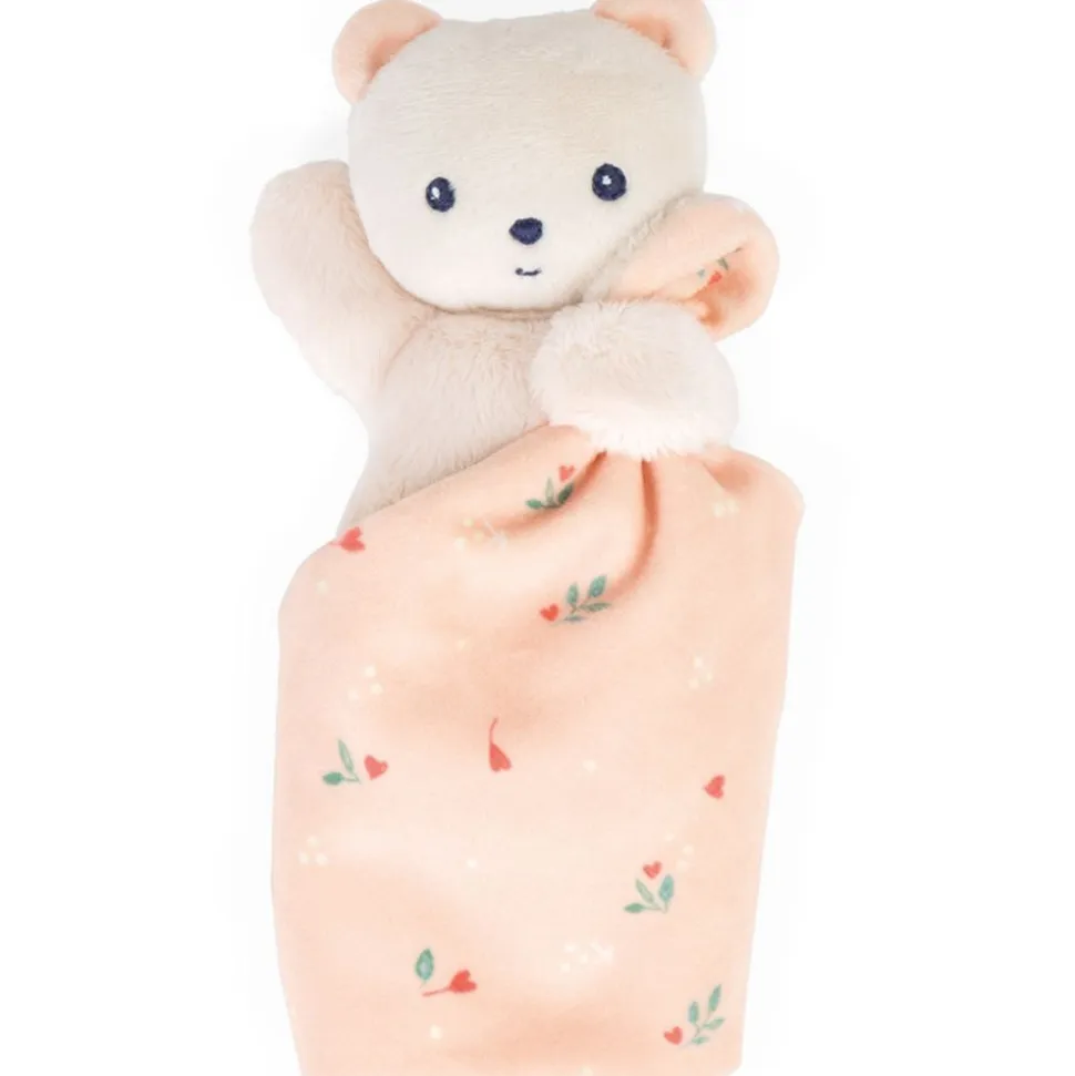 Carre douceur doudou ours feuilles d'amour 17cm