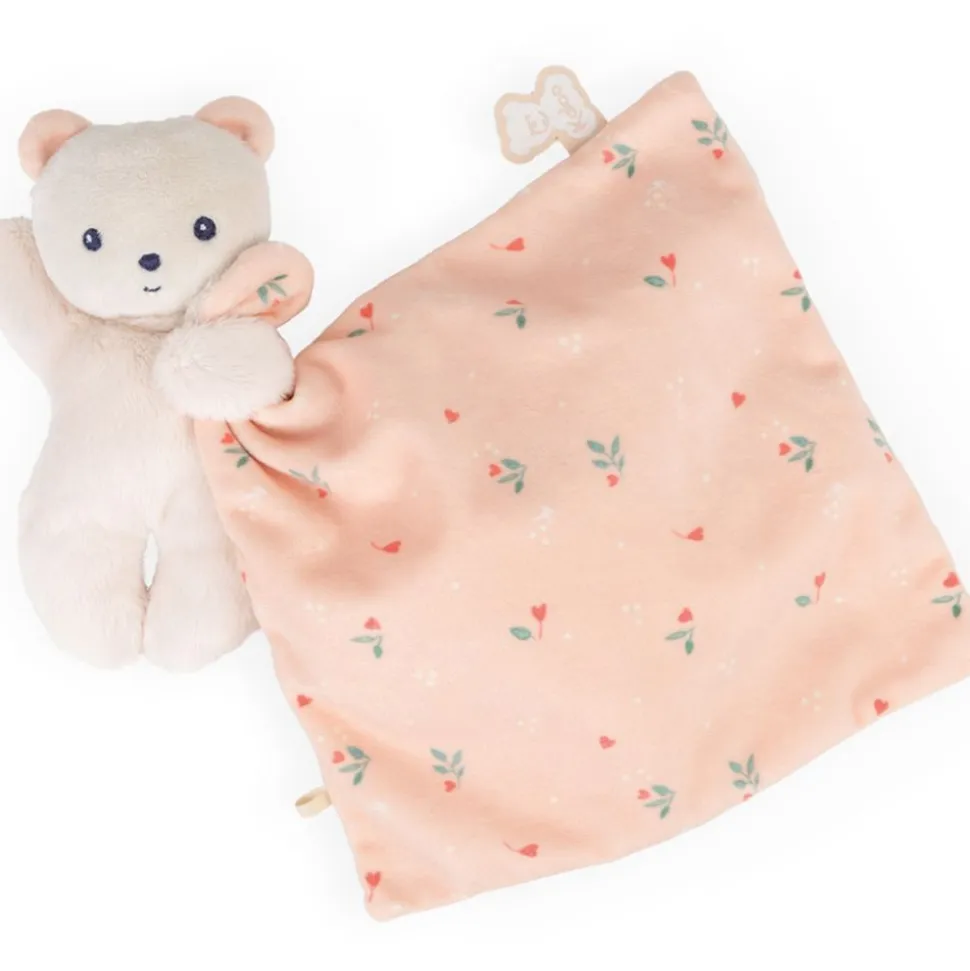 Carre douceur doudou ours feuilles d'amour 17cm