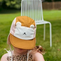 Casquette anti-uv ourson - rose et brun 2/6 ans