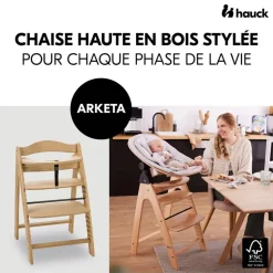 Chaise haute bébé arketa bois naturel + transat bébé pour chaise haute gris