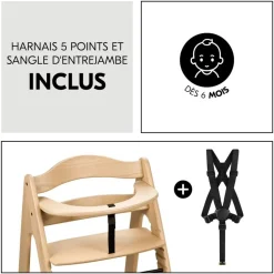 Chaise haute bébé arketa bois naturel + transat bébé pour chaise haute gris