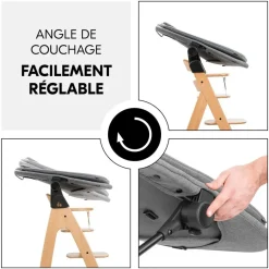 Chaise haute bébé arketa bois naturel + transat bébé pour chaise haute gris