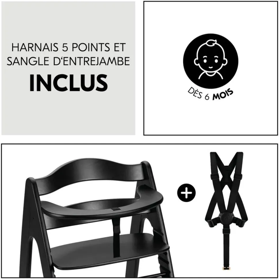 Chaise haute bébé arketa n play en bois noir avec plateau de jeu