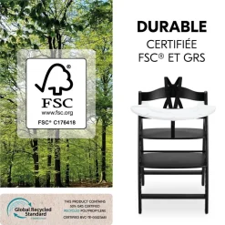 Chaise haute bébé arketa n play en bois noir avec plateau de jeu