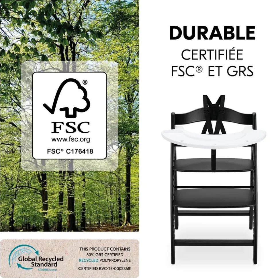 Chaise haute bébé arketa n play en bois noir avec plateau de jeu