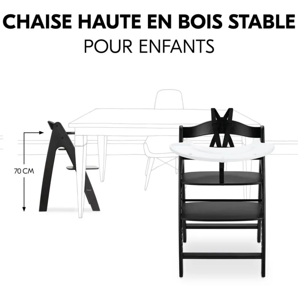 Chaise haute bébé arketa n play en bois noir avec plateau de jeu