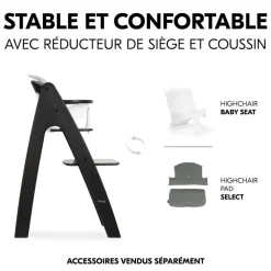 Chaise haute bébé arketa n play en bois noir avec plateau de jeu
