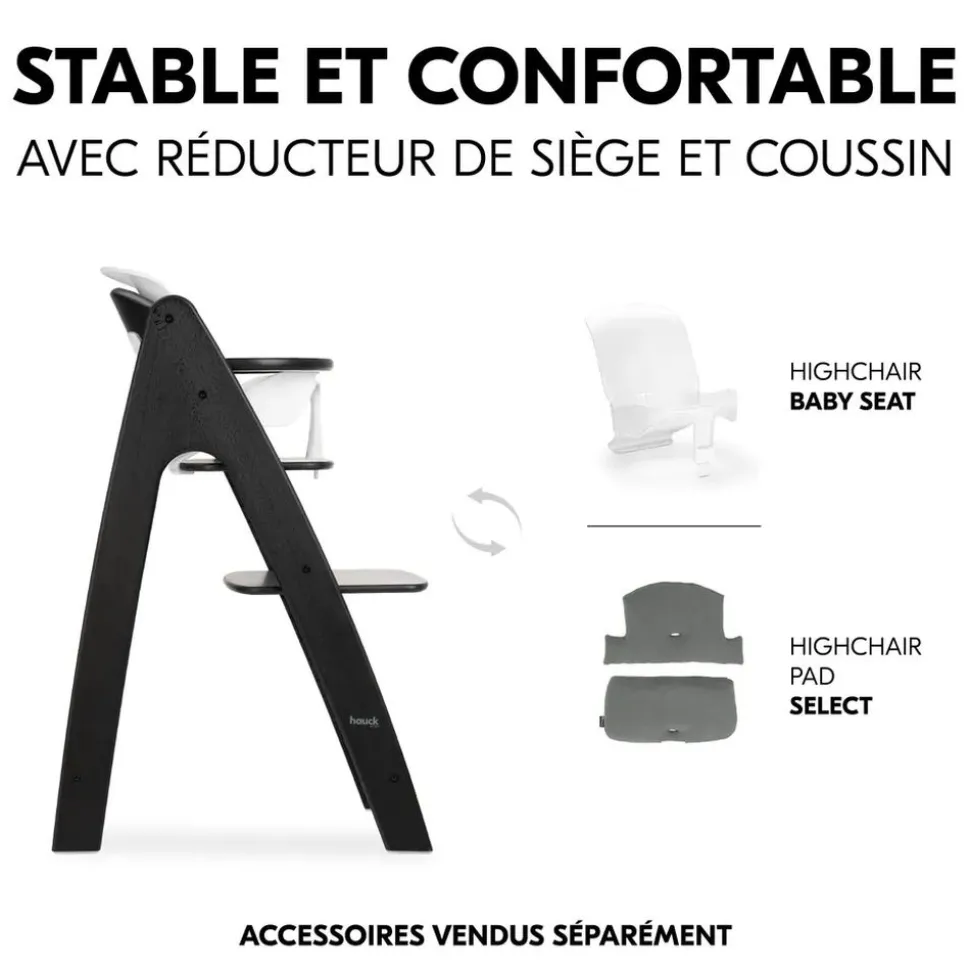 Chaise haute bébé arketa n play en bois noir avec plateau de jeu