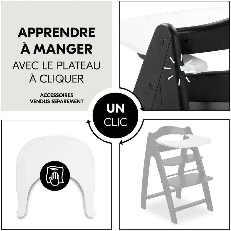 Chaise haute bébé arketa n play en bois noir avec plateau de jeu