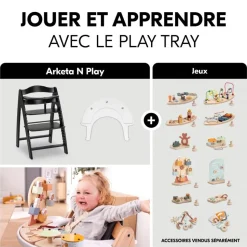 Chaise haute bébé arketa n play en bois noir avec plateau de jeu
