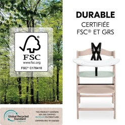 Chaise haute bébé arketa n play en bois vert clair avec plateau de jeu