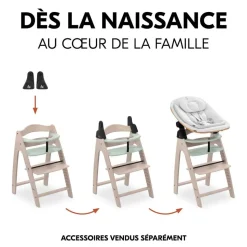 Chaise haute bébé arketa n play en bois vert clair avec plateau de jeu