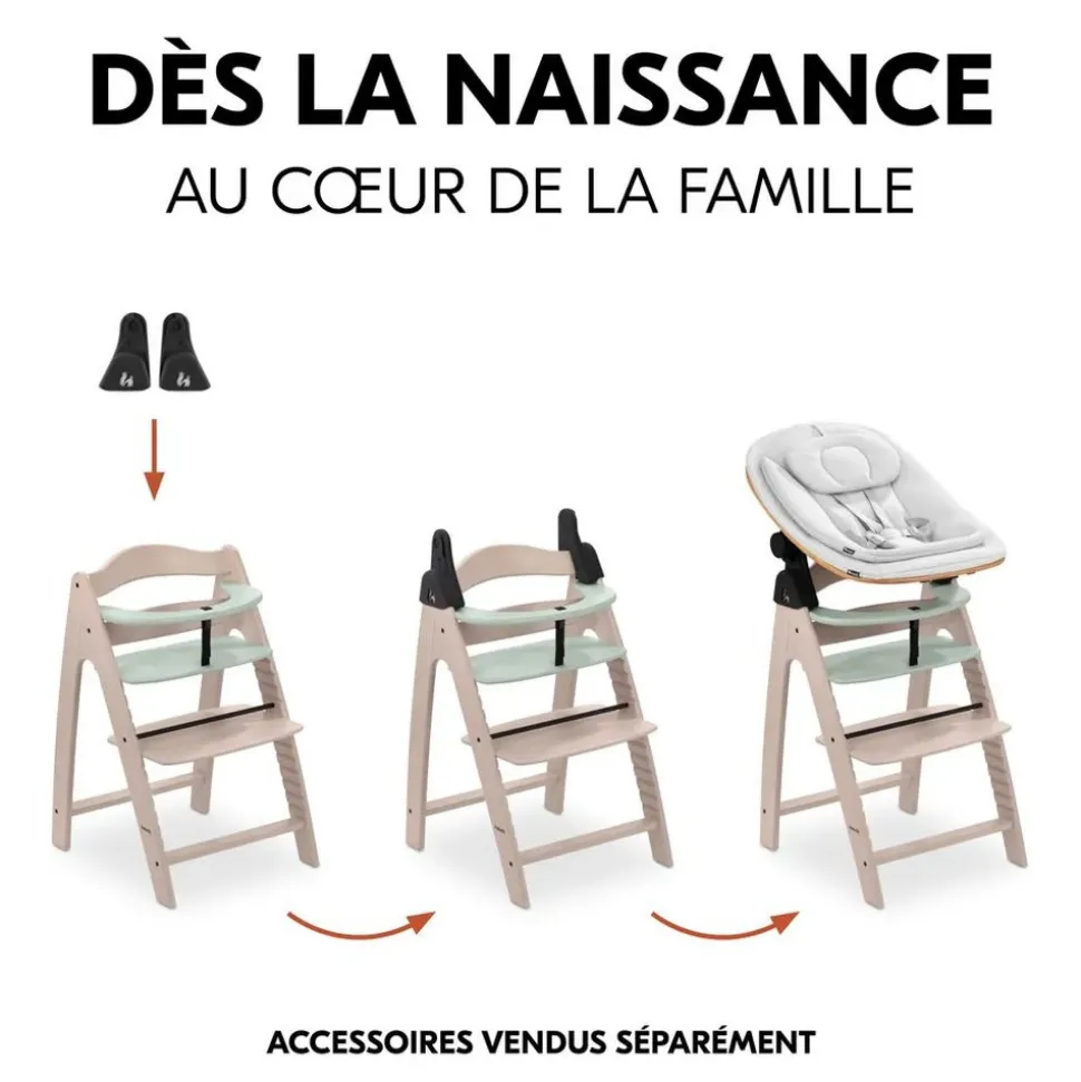 Chaise haute bébé arketa n play en bois vert clair avec plateau de jeu