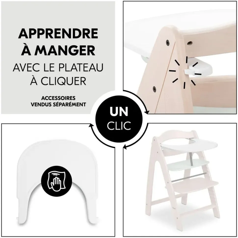Chaise haute bébé arketa n play en bois vert clair avec plateau de jeu