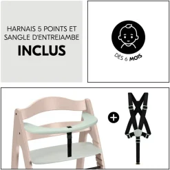 Chaise haute bébé arketa n play en bois vert clair avec plateau de jeu