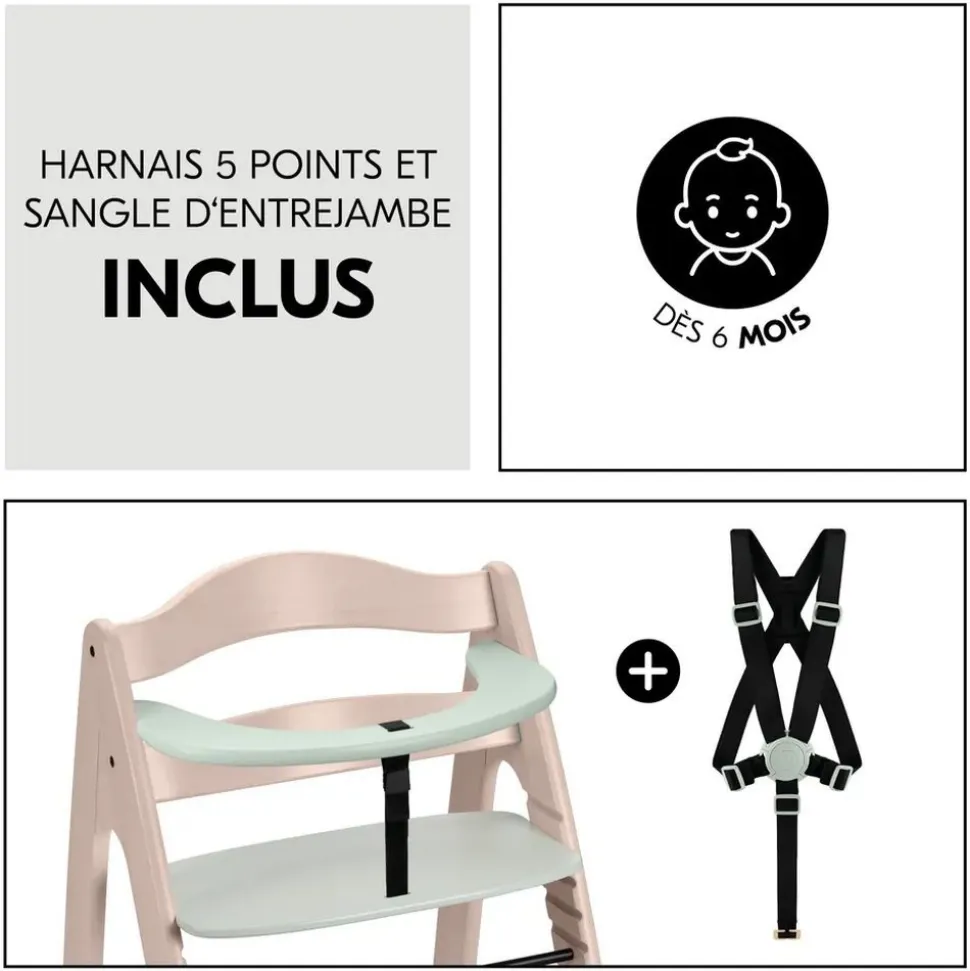 Chaise haute bébé arketa n play en bois vert clair avec plateau de jeu