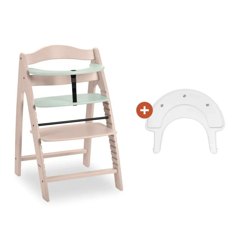 Chaise haute bébé arketa n play en bois vert clair avec plateau de jeu