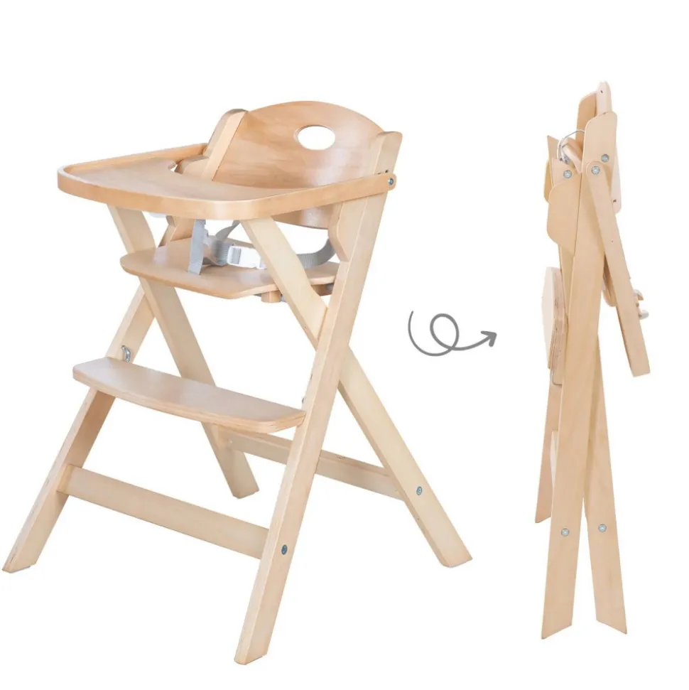 Chaise haute enfant pliable bois naturel