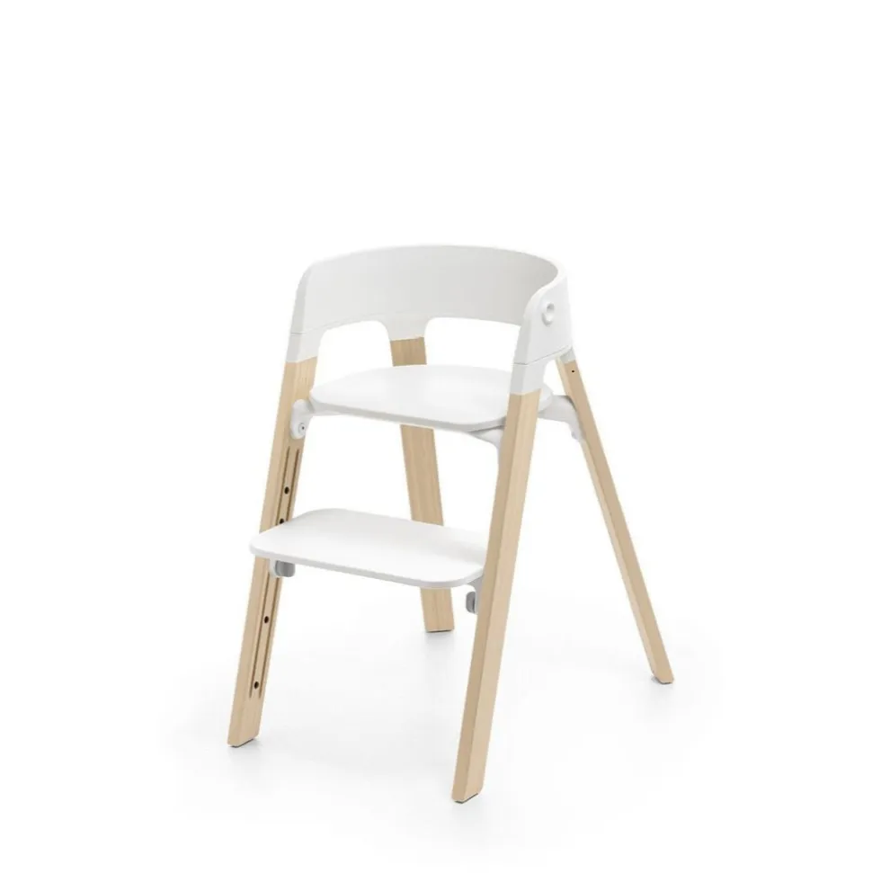 Chaise haute steps complète avec baby set et plateau blanc / natural