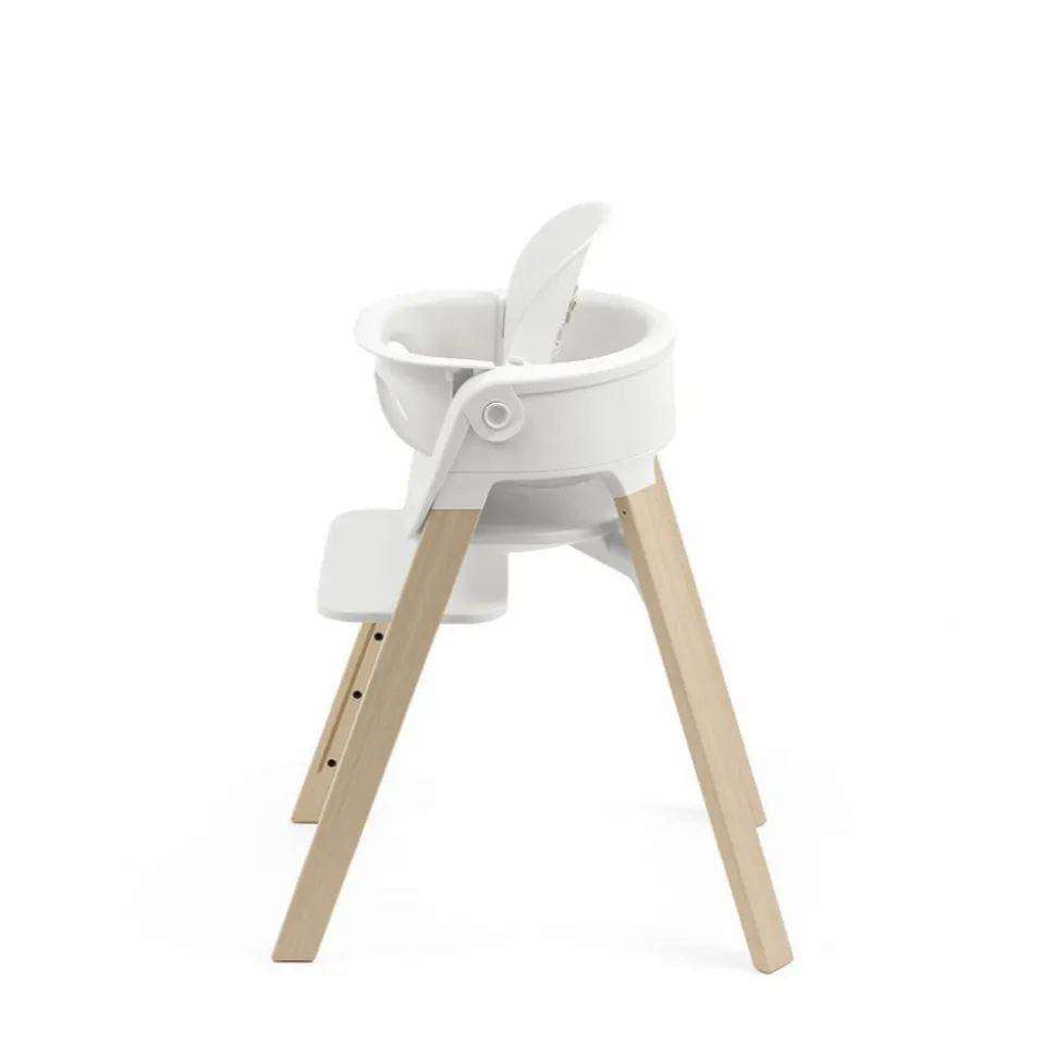 Chaise haute steps complète avec baby set et plateau blanc / natural