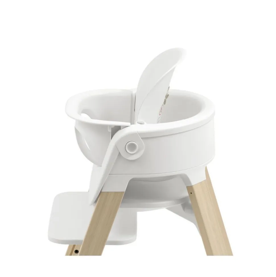 Chaise haute steps complète avec baby set et plateau blanc / natural