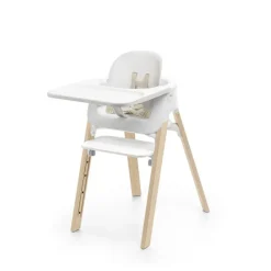 Chaise haute steps complète avec baby set et plateau blanc / natural