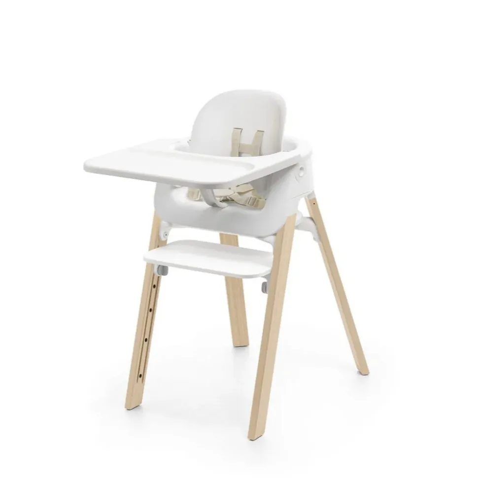 Chaise haute steps complète avec baby set et plateau blanc / natural