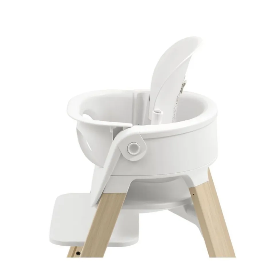 Chaise haute steps complète avec baby set et plateau blanc / natural