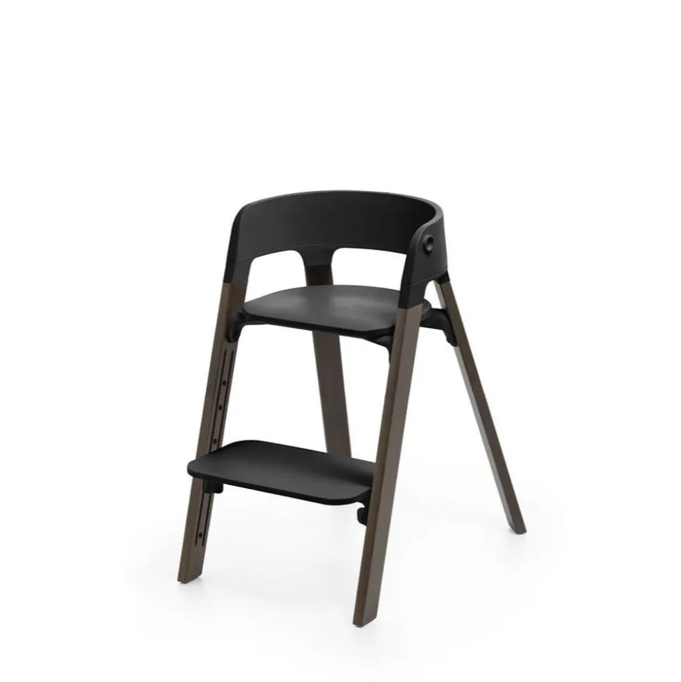 Chaise haute steps complète avec baby set et plateau noir / warm brown