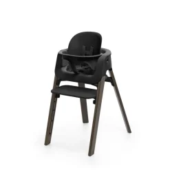 Chaise haute steps complète avec baby set et plateau noir / warm brown