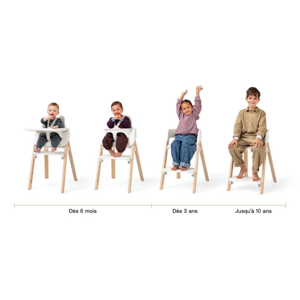Chaise haute steps complète avec baby set et plateau noir / warm brown