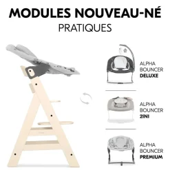 Chaise haute évolutive alpha beige + transat premium dark grey