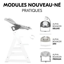 Chaise haute évolutive alpha blanche + transat light grey