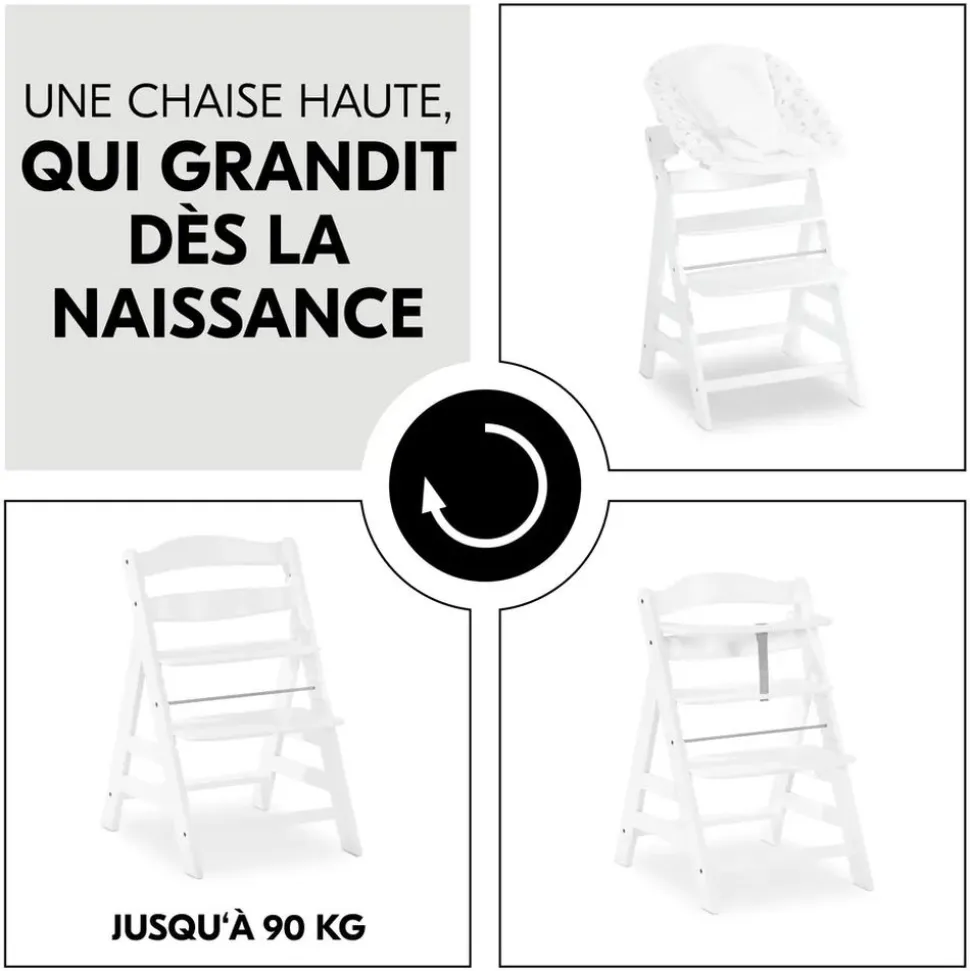 Chaise haute évolutive alpha blanche + transat light grey
