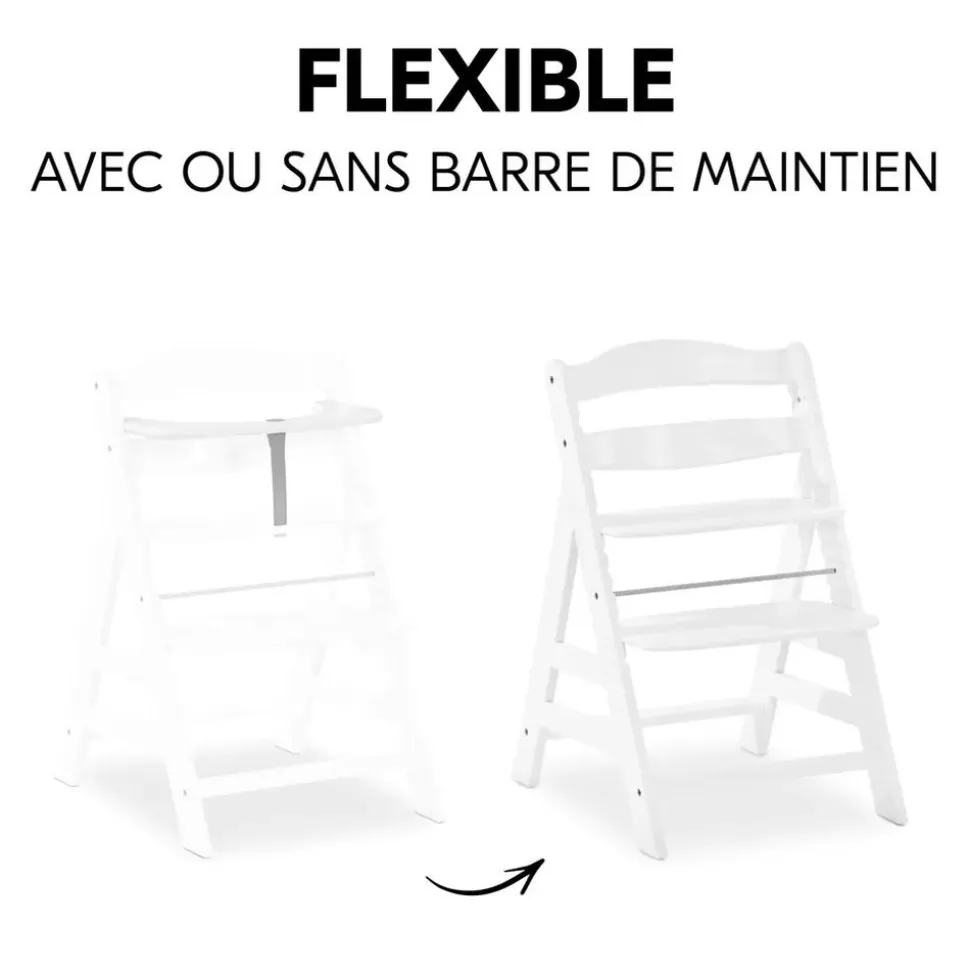 Chaise haute évolutive alpha blanche + transat light grey