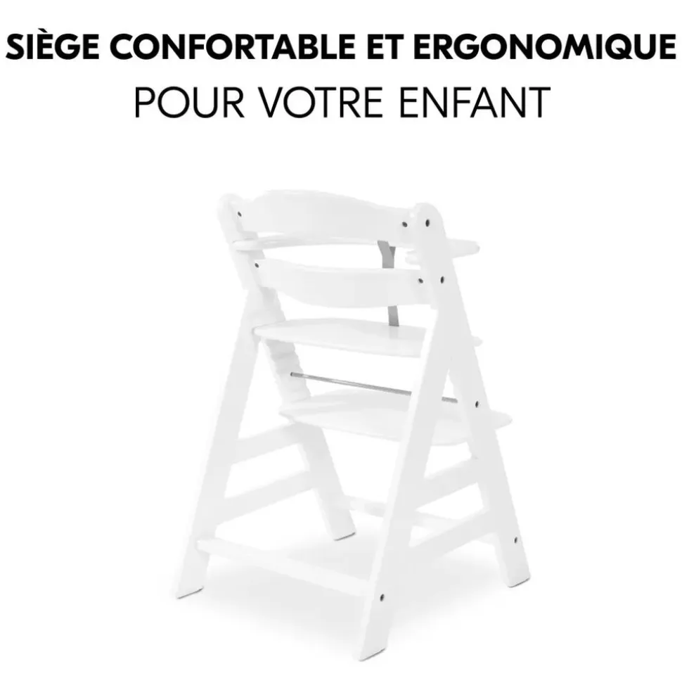 Chaise haute évolutive alpha blanche + transat light grey