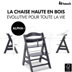 Chaise haute évolutive alpha noir + transat premium dark grey