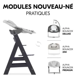 Chaise haute évolutive alpha noir + transat premium dark grey