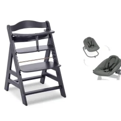 Chaise haute évolutive alpha noir + transat premium dark grey