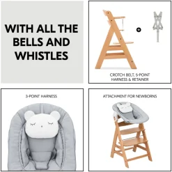 Chaise haute évolutive alpha naturel + newborn set pre grey