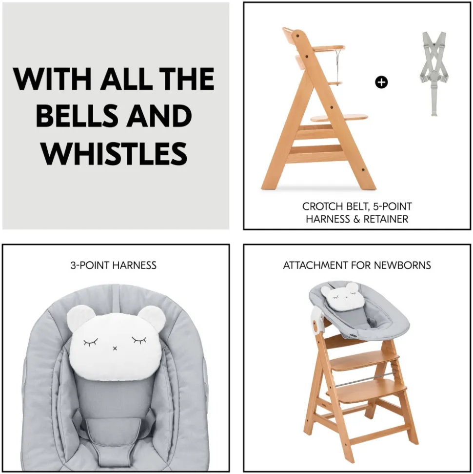 Chaise haute évolutive alpha naturel + newborn set pre grey
